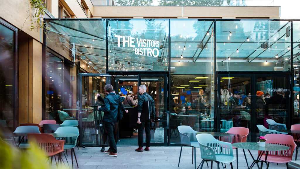 The Visitors Bistro entrance from Djurgårdsvägen